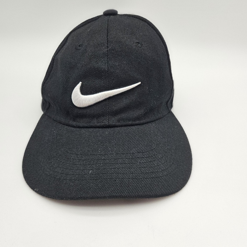 Nike Hat Cap Strap Back Youth One Size Black White Baseball Embroidered Swoosh